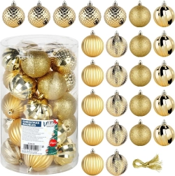 Set de boules de Noël dorées incassables 6 cm, 25 pcs