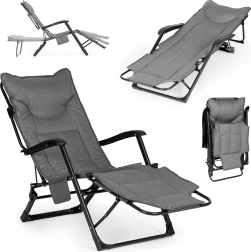 MultiGarden chaise longue de jardin pliante 2-en-1 avec repose-jambes à 3 positions, grise