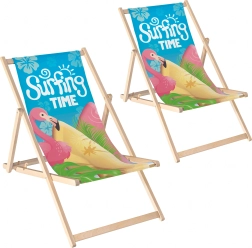 Lot de 2 chaises longues de plage et de jardin pliantes en bois avec inclinaison réglable