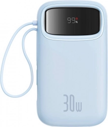 Batterie externe Baseus QPow2 20000 mAh 30 W avec câble USB‑C intégré (bleu)