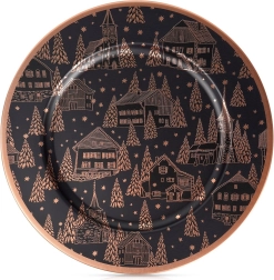 Dessous de plat décoratif pour assiette, noir avec motif cuivré, 33 cm