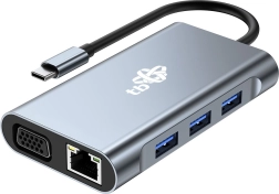 Hub USB‑C 8‑en‑1 avec HDMI, VGA, RJ45 et alimentation PD