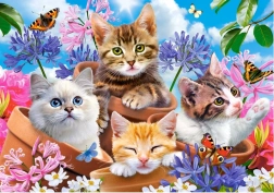 Puzzle 500 pièces Chatons avec des fleurs
