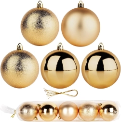 Boules de Noël dorées incassables 8 cm, lot de 5 pièces
