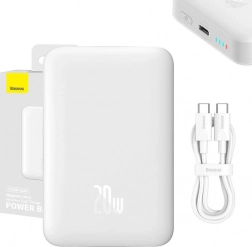batterie externe magnétique Baseus 10000 mAh avec charge sans fil et USB‑C 20 W, blanche