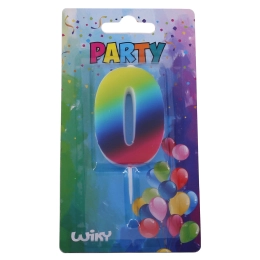 Bougie de fête chiffre 0 arc-en-ciel