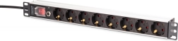 Barrette PDU Rack 19'' avec protection contre les surcharges, 8 prises Schuko, câble 2 m, 16 A, aluminium