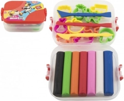 Ensemble de pâtes à modeler et moules dans une boîte en plastique