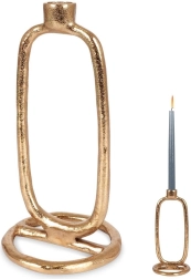 Bougeoir en aluminium doré pour bougie longue 24 cm