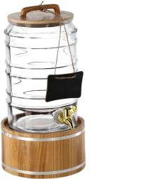 Distributeur décoratif en verre pour boissons avec robinet 7,5 l sur support en bois