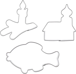 Set de 3 emporte-pièces en acier inoxydable – église, bougie et poisson