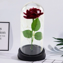 Rose éternelle sous cloche avec éclairage LED rouge 21x11 cm
