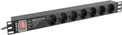 Barrette PDU rack 19" 1U 16 A avec 7 prises SCHUKO et protection contre les surtensions, 2 m, noir