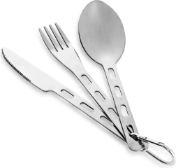 Couverts de camping en inox avec mousqueton, 3 pièces
