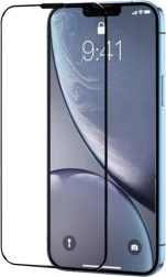 Verre trempé avec cadre noir et filtre anti-poussière pour iPhone 15 Pro Max