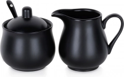 Sucrier et pot à lait en porcelaine, noir, set 3 pièces