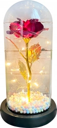 Rose en verre avec lumière LED – lampe décorative rouge et cadeau romantique