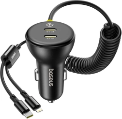 Chargeur de voiture BASEUS 60 W avec câble Lightning et USB‑C (noir)