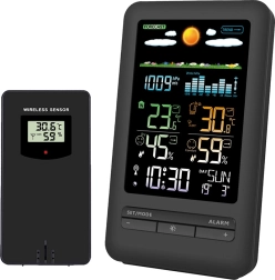 Station météo Solight avec écran LCD couleur, mesure de la température, de l’humidité et de la pression, noire