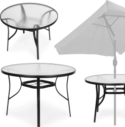 Table de jardin ronde 80 cm en verre trempé avec trou pour parasol MultiGarden