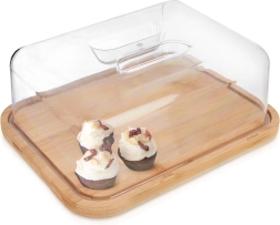 Planche de service en bambou avec cloche transparente 28 × 22 × 11 cm