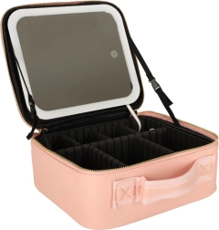 Trousse de maquillage de voyage avec miroir LED et grossissement 10×, rose