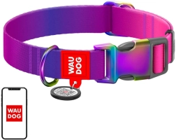 Collier pour chien WAU DOG avec code QR, dégradé violet, taille XL