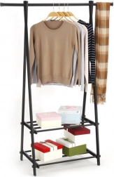 Portant à vêtements en métal avec 2 étagères, noir MODERNHOME