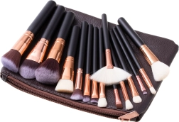 Ensemble de pinceaux de maquillage 15 pièces avec étui - marron