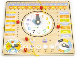 Tableau éducatif en bois - Calendrier et Horloge