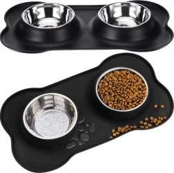Double gamelle pour chiens et chats 2 × 450 ml avec tapis en silicone antidérapant