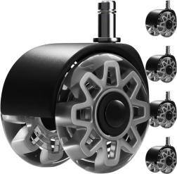 Roulettes grises pour chaise de bureau 2,5" RUHHY, lot de 5, silencieuses, n’abîment pas le sol