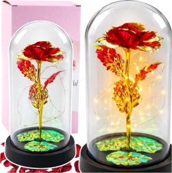 Rose rouge éternelle sous cloche en verre avec éclairage LED