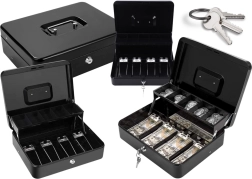 boîte à caisses en métal noire pour billets et pièces