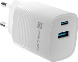 Natec Ribera GaN chargeur USB avec 1x USB-A et 1x USB-C 30W blanc