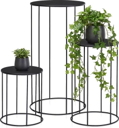 Support à fleurs en métal noir – lot de 3 pièces (16×19 / 18×29 / 21×39 cm)