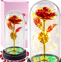 Rose rouge éternelle sous cloche en verre avec éclairage LED