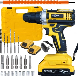 Perceuse/visseuse sans fil 18 V avec LED, 2× batteries 2 Ah et mallette avec accessoires