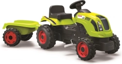 Tracteur à pédales CLAAS avec remorque verte