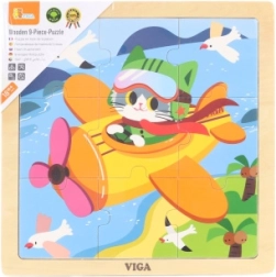 Puzzle en bois 9 pièces – avion avec chat VIGA