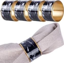 Anneaux de serviette en métal avec effet marbre noir, lot de 4, diamètre 4,5 cm