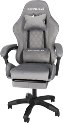 Fauteuil de jeu en velours gris avec repose-pieds INVINCIBLE