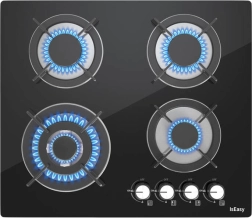 Iseasy plaque de cuisson à gaz avec surface en verre, 4 brûleurs