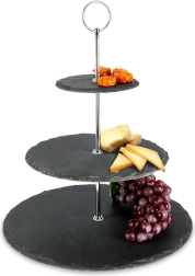 Présentoir de service en pierre noire à trois étages 31 cm
