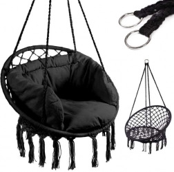 Fauteuil suspendu nid de cigogne avec dossier + coussins – Noir