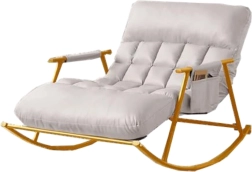 Fauteuil à bascule double avec base métallique dorée – blanc