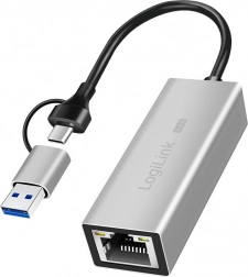 Adaptateur USB‑A/USB‑C vers Ethernet 2,5G, gris