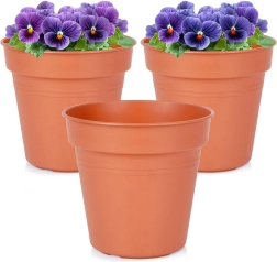 Pot de fleurs de jardin rond en plastique 15 cm, lot de 3 pièces