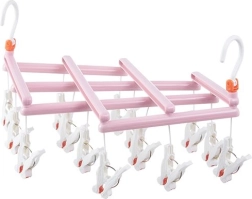 Séchoir pliable avec pinces à linge, 14 pinces, rose