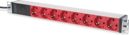 Barrette d’alimentation pour rack 19″ DIGITUS, 8× prises Schuko rouges, entrée C14, câble 2 m, 10 A, aluminium